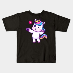 Cute Unicorn Selfie With Phone Cartoon Kids T-Shirt